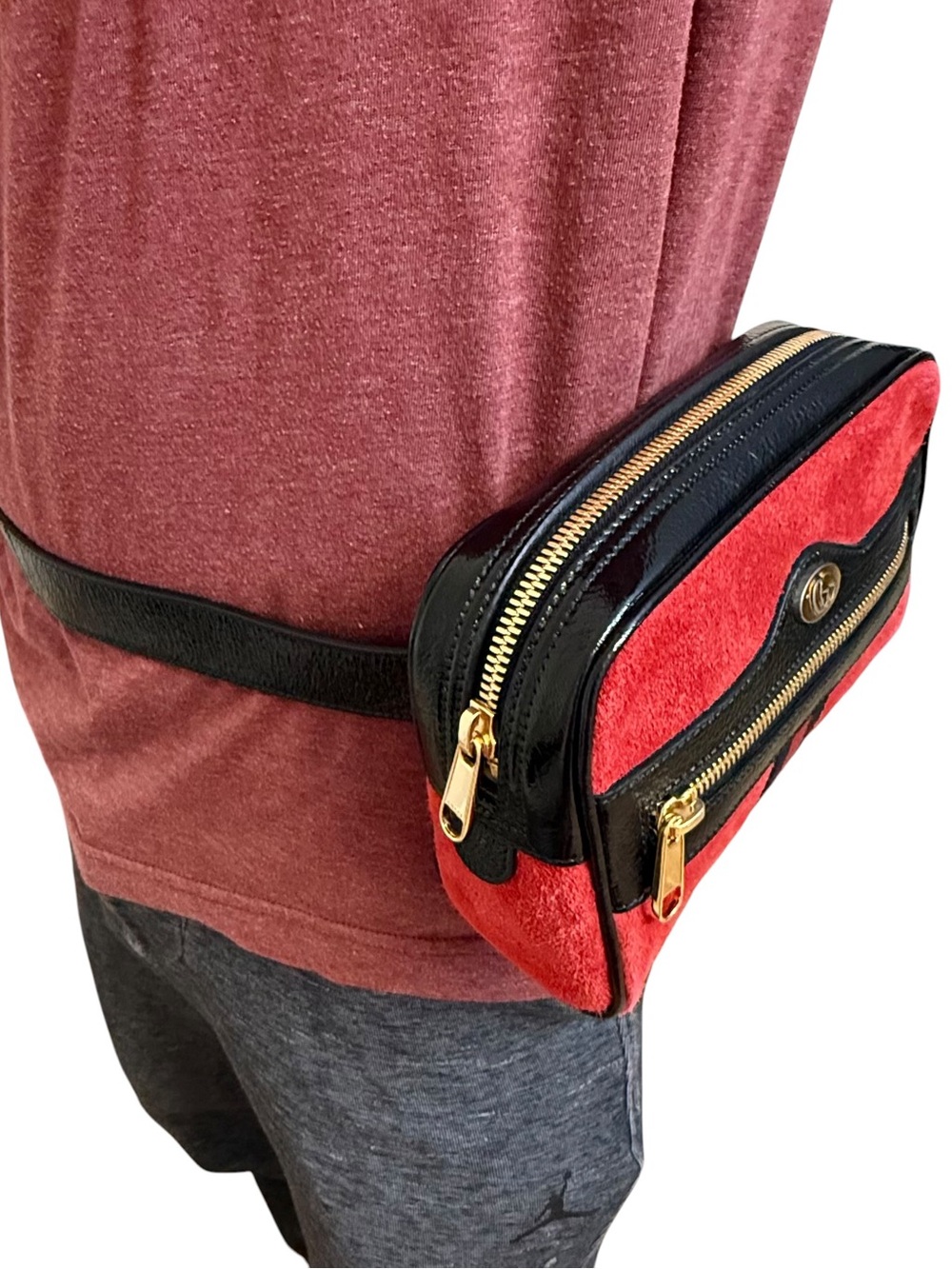 Gucci Authentic Ophidia Belt Waist Bag in Red Suede and Black Patent BRAND NEW!